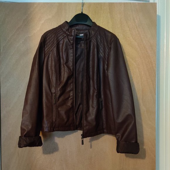 J2 Jackets & Blazers - Vegan leather bomber jacket with front zippers. Brown